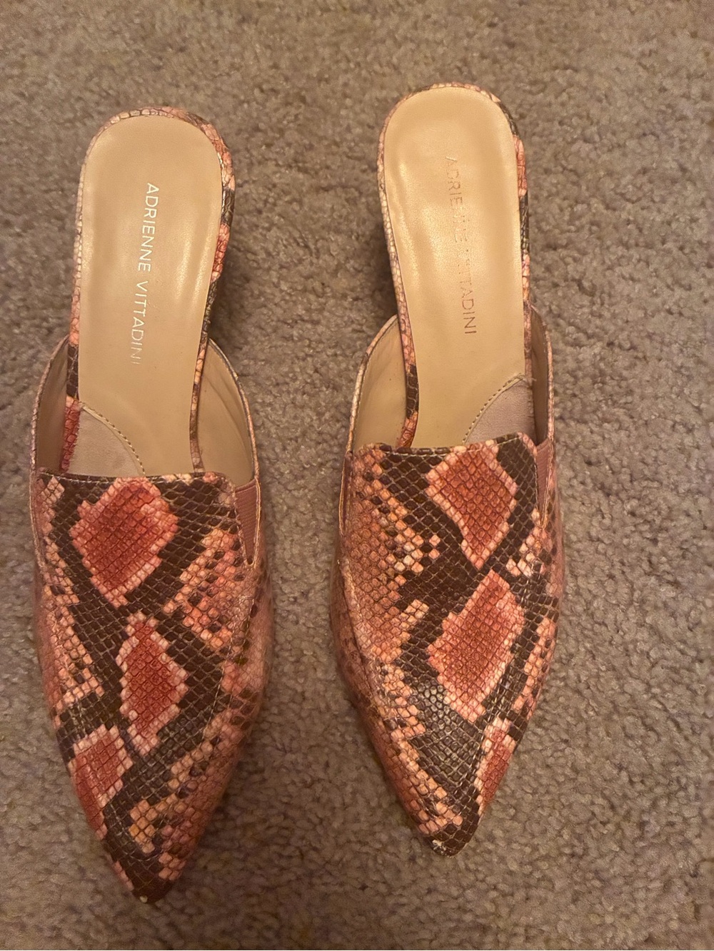 Adrienne Vittadini Snake-Print Pointed Slip-On Mules
